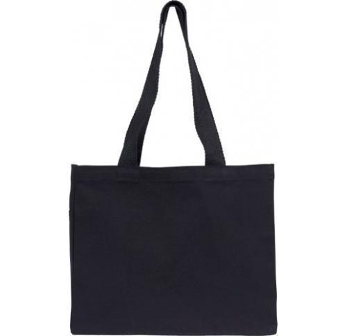 Branded Black Canvas Tote Bags 10oz Cotton Side Pocket