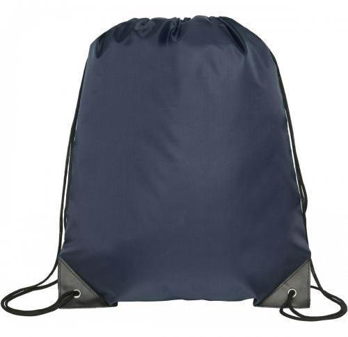 Logo Drawstring Sports Bags Reinforced Corners Navy Blue