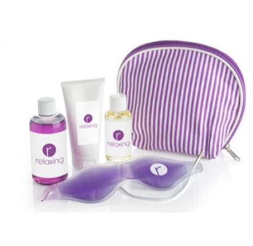 Branded Lavender Relaxation Wellbeing Gift Sets In Striped Cosmetics Bag