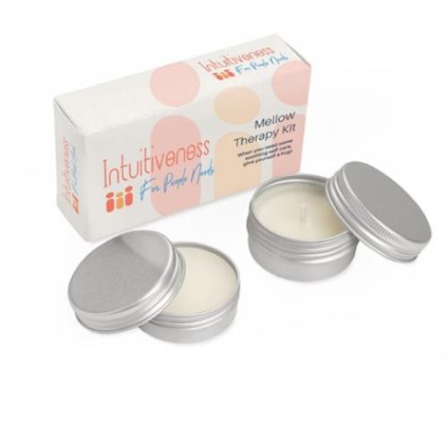 2 Piece Mellow Therapy Set In A Printed Box, Mini Candle, Multipurpose Balm