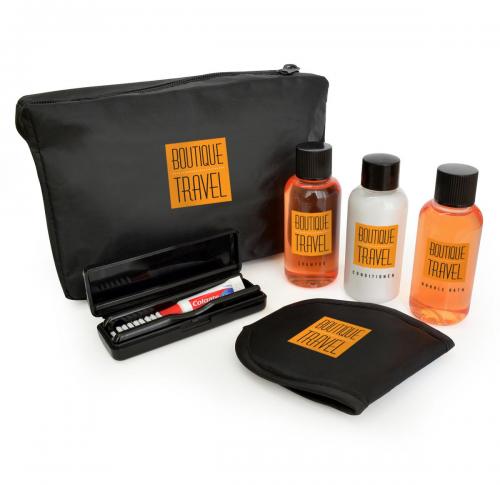 Printed Promotional 6pc Black Travel Sets In A Black Bag