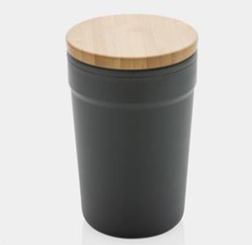 Branded Recycled  Mug With Bamboo Lid Grey 300ml 