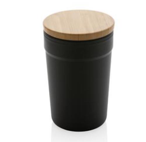 Eco Recycled Coffee Mug With Bamboo Lid GRS RPP Black 300ml