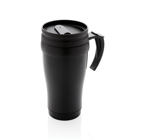 Custom Printed Stainless Steel Travel Mugs 350ml Black With Handle