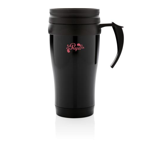 Custom Printed Stainless Steel Travel Mugs 350ml Black With Handle