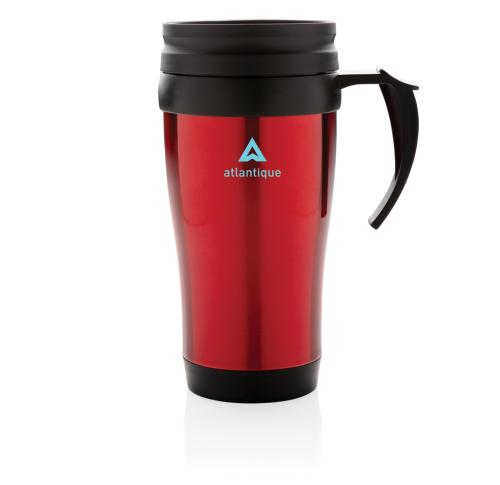 Branded Stainless Steel Travel Mugs 350ml Red With Handle
