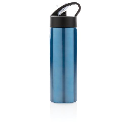 Promotional Logo Sport Bottles Stainless Steel 500ml With Straw Blue