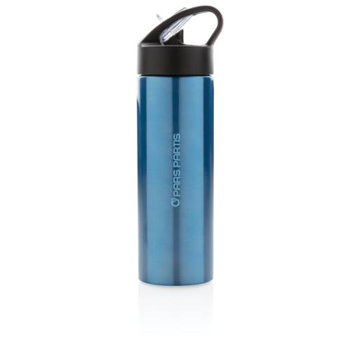 Promotional Logo Sport Bottles Stainless Steel 500ml With Straw Blue