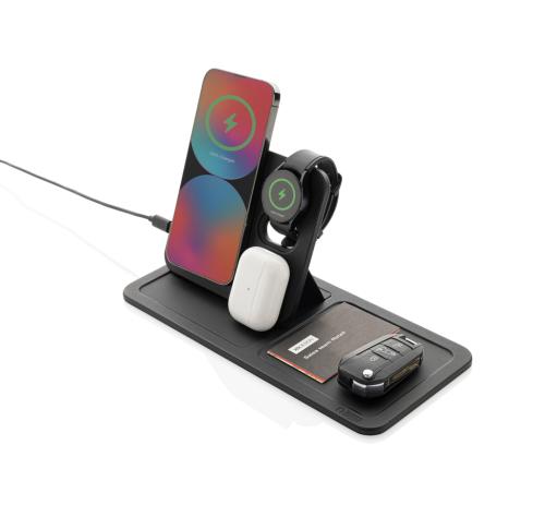 Swiss Peak 3 in 1 RCS recycled PU wireless charger desk tray black