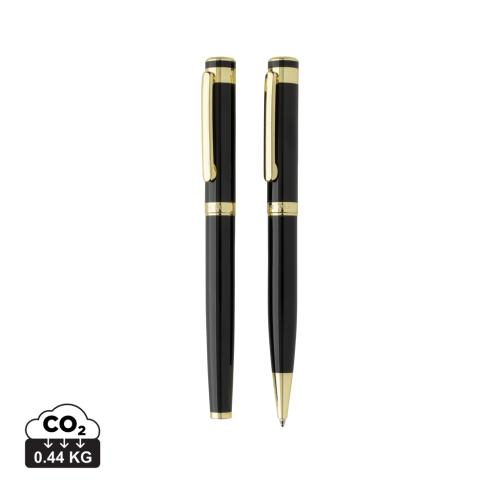 Branded Swiss Peak Luca RCS recycled brass deluxe pen set black
