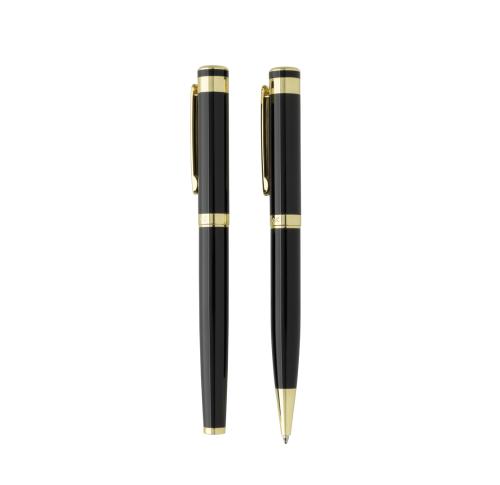 Branded Swiss Peak Luca RCS recycled brass deluxe pen set black