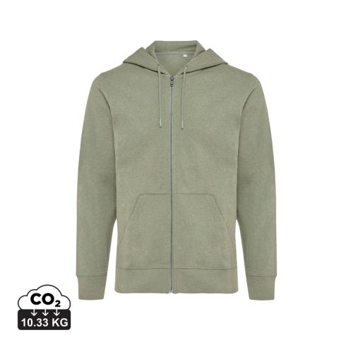 Iqoniq Abisko recycled cotton zip through hoodie heather green