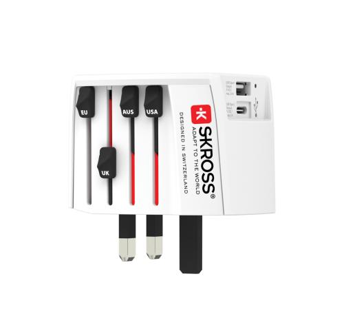SKROSS World Travel Adapter MUV 2-pole with USB A and C white