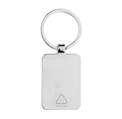 RCS recycled zinc alloy rectangle keychain with bamboo silver, brown