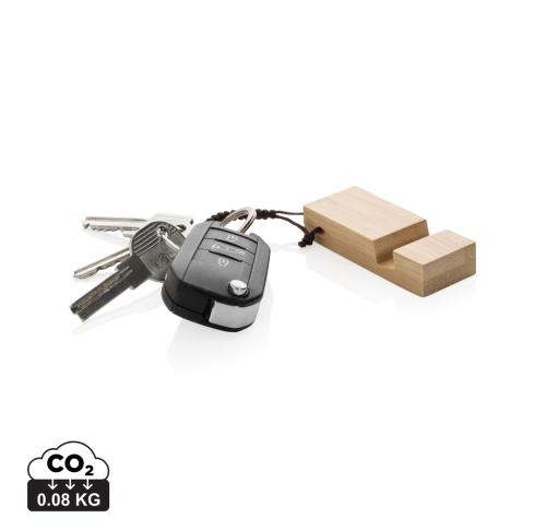 Branded Standkey bamboo keychain phone stand brown
