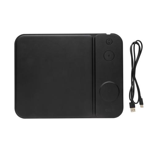 Swiss peak RCS recycled PU 15W 3 in 1 charging mousepad black