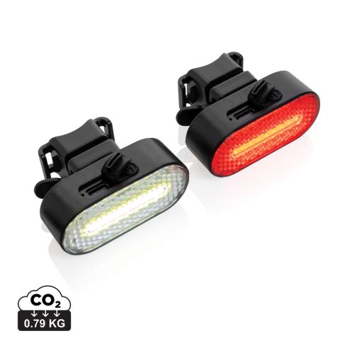 Lumino RCS recycled plastic USB re-chargeable bike light set black