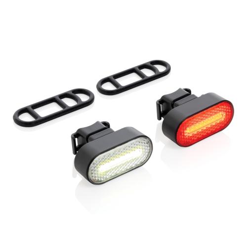 Lumino RCS recycled plastic USB re-chargeable bike light set black