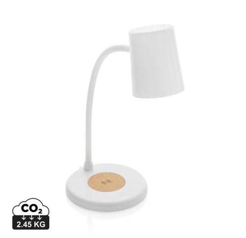 Branded Zenara RCS recycled plastic and cork 15W wireless desk lamp white