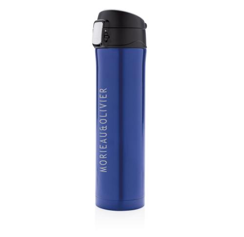 Printed Promotional Easy Lock Vacuum Flask Blue