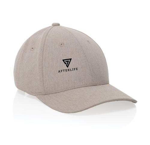 Branded Milo AWARE™ recycled heather 6 panel cap 200gr off white