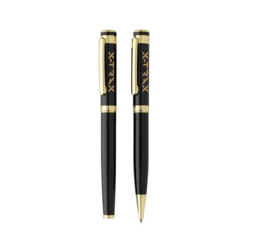 Branded Swiss Peak Luca RCS recycled brass deluxe pen set black