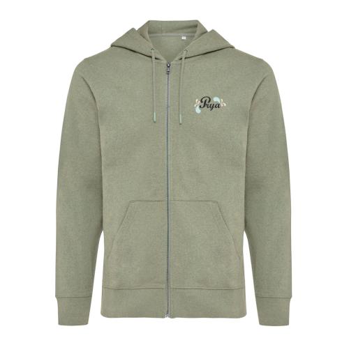 Iqoniq Abisko recycled cotton zip through hoodie heather green