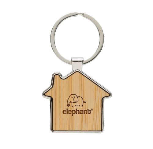 RCS recycled zinc alloy house keychain with bamboo silver, brown