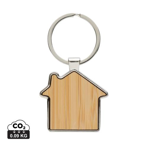 RCS recycled zinc alloy house keychain with bamboo silver, brown