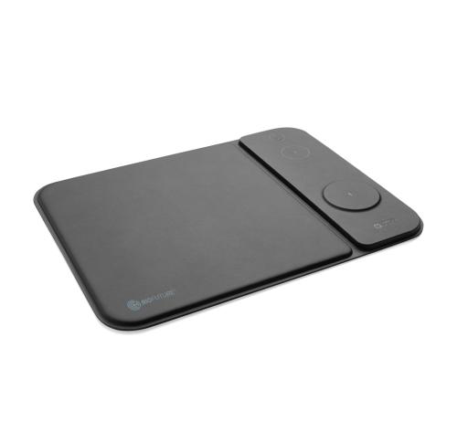 Swiss peak RCS recycled PU 15W 3 in 1 charging mousepad black