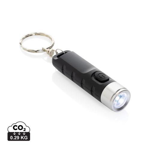 Globix RCS recycled plastic USB re-chargeable keychain torch black