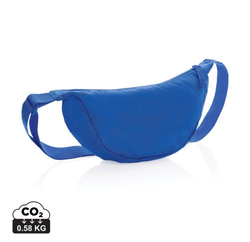 Promotional Crescent AWARE™ RPET half moon sling bag royal blue