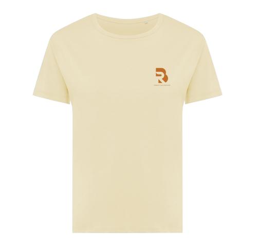 Printed Iqoniq Yala women lightweight recycled cotton t-shirt cream yellow