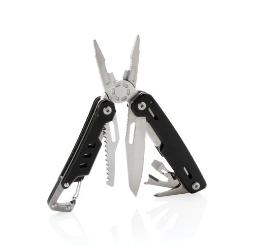 Solid Stainless Steel Multi tools With Carabiner Printed Logo 11 Functions Black