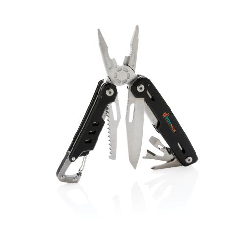 Solid Stainless Steel Multi tools With Carabiner Printed Logo 11 Functions Black