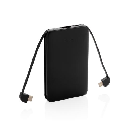 5.000 mAh Pocket Powerbank with integrated cables