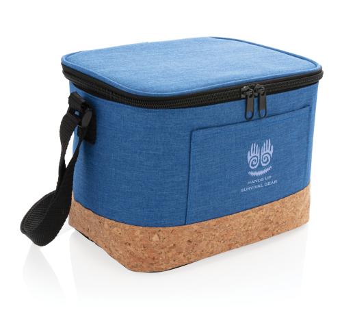 Printed Two Tone Cooler Bag With Cork Detail Blue