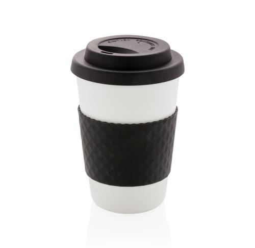 Reusable Coffee Cups 270ml Black Trim Printed Logo