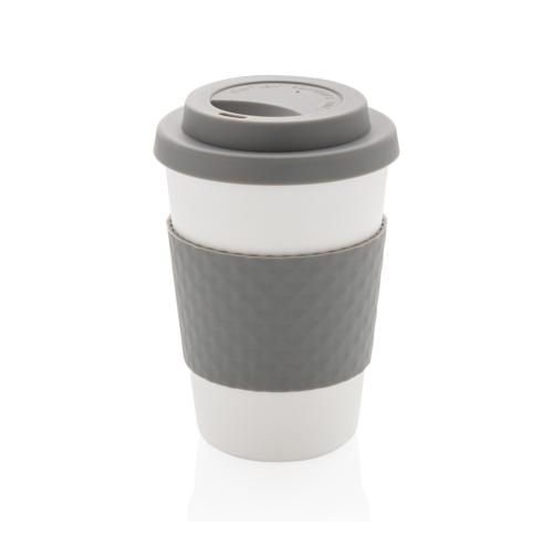 Reusable Coffee Cups 270ml Grey Trim Printed Logo