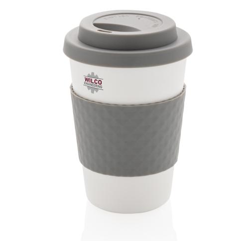 Reusable Coffee Cups 270ml Grey Trim Printed Logo