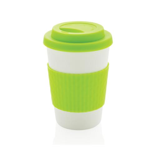 Custom Printed Reusable Takeaway Coffee Cups 270ml Green Trim