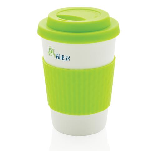Custom Printed Reusable Takeaway Coffee Cups 270ml Green Trim