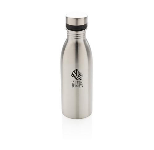 Printed Recycled Stainless Steel Deluxe Metal Water Bottle 500ml - Silver