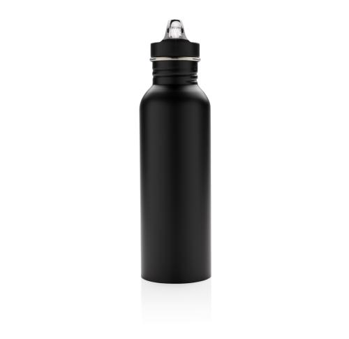 Branded Deluxe Stainless Steel Metal Activity Sports Bottle - Black Flip Lid
