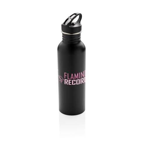 Branded Deluxe Stainless Steel Metal Activity Sports Bottle - Black Flip Lid