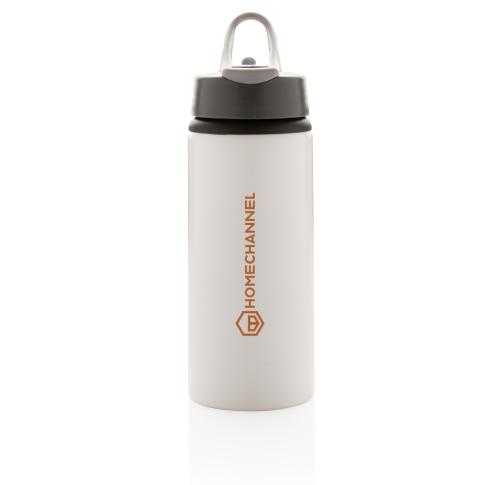 Printed Aluminium Metal Sports Bottle 600ml White Flip Lid