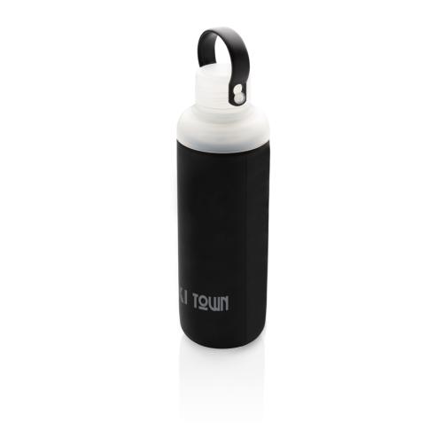 Custom Printed Glass Water Bottles With Silicon Sleeve - Black