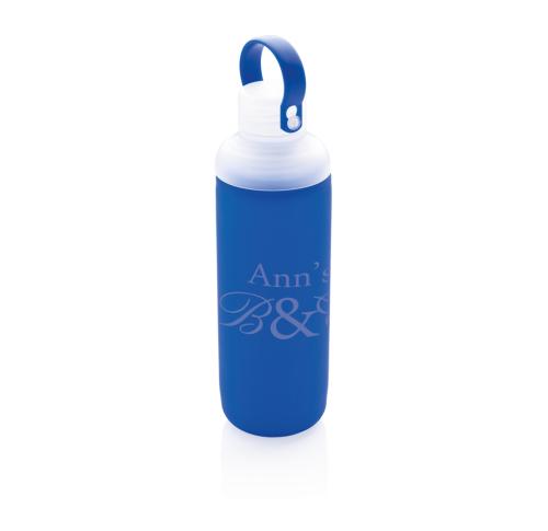 Custom Logo Glass Water Bottle With Silicone Sleeve Blue