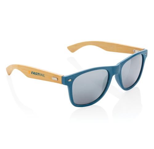 Branded Wheat Straw And Bamboo Sunglasses - Blue