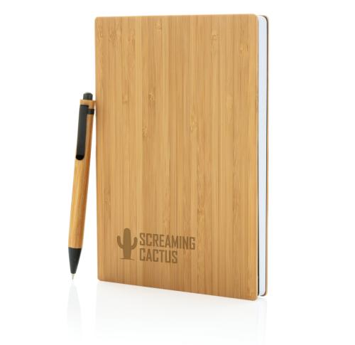 Custom Printed A5 Bamboo Notebook & Pen Sets